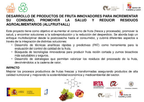 DESARROLLO DE PRODUCTOS DE FRUTA INNOVADORES PARA INCREMENTAR SU CONSUMO, PROMOVER LA SALUD Y REDUCIR RESIDUOS AGROALIMENTARIOS (ALLFRUIT4ALL)